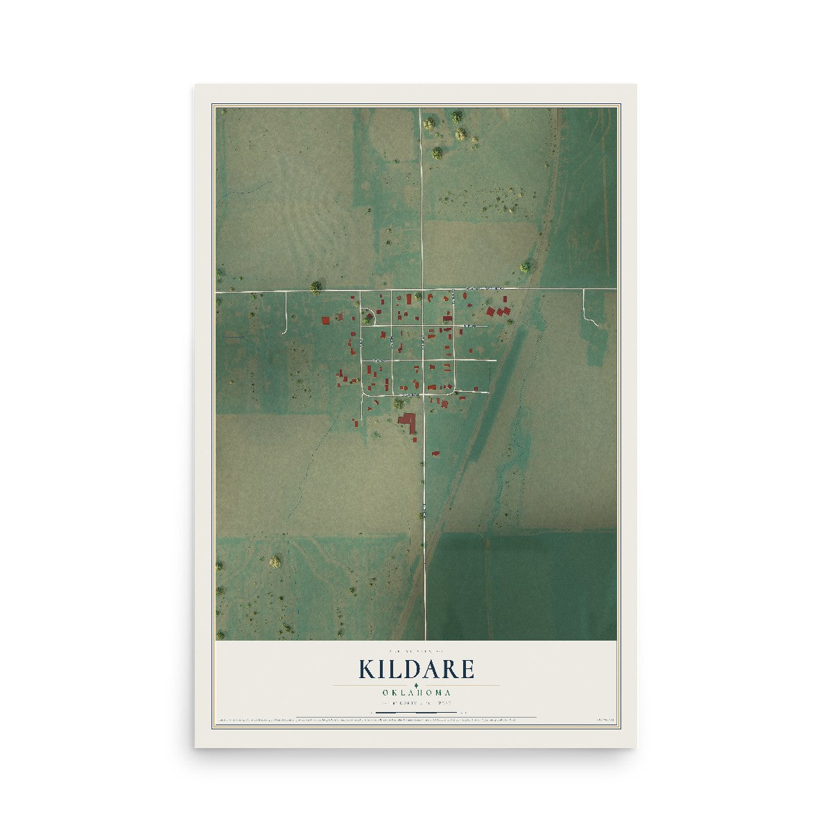 Map of Kildare, Oklahoma, 12 x 18 inch unframed archival matte print