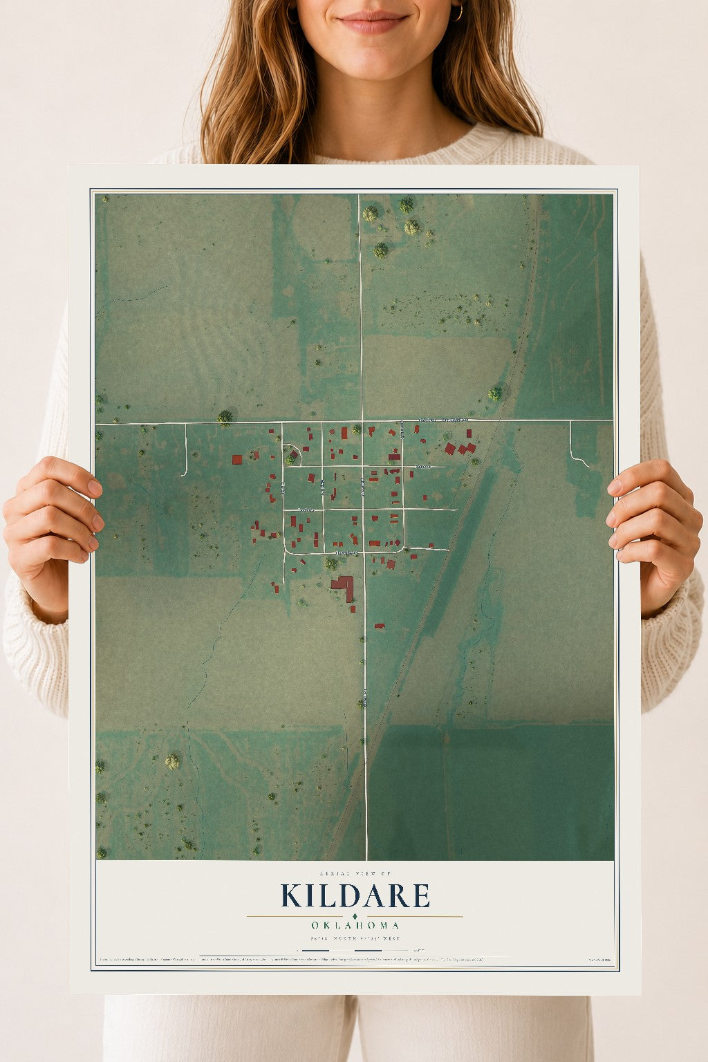 Map of Kildare, Oklahoma, 18 x 24 inch unframed archival matte print