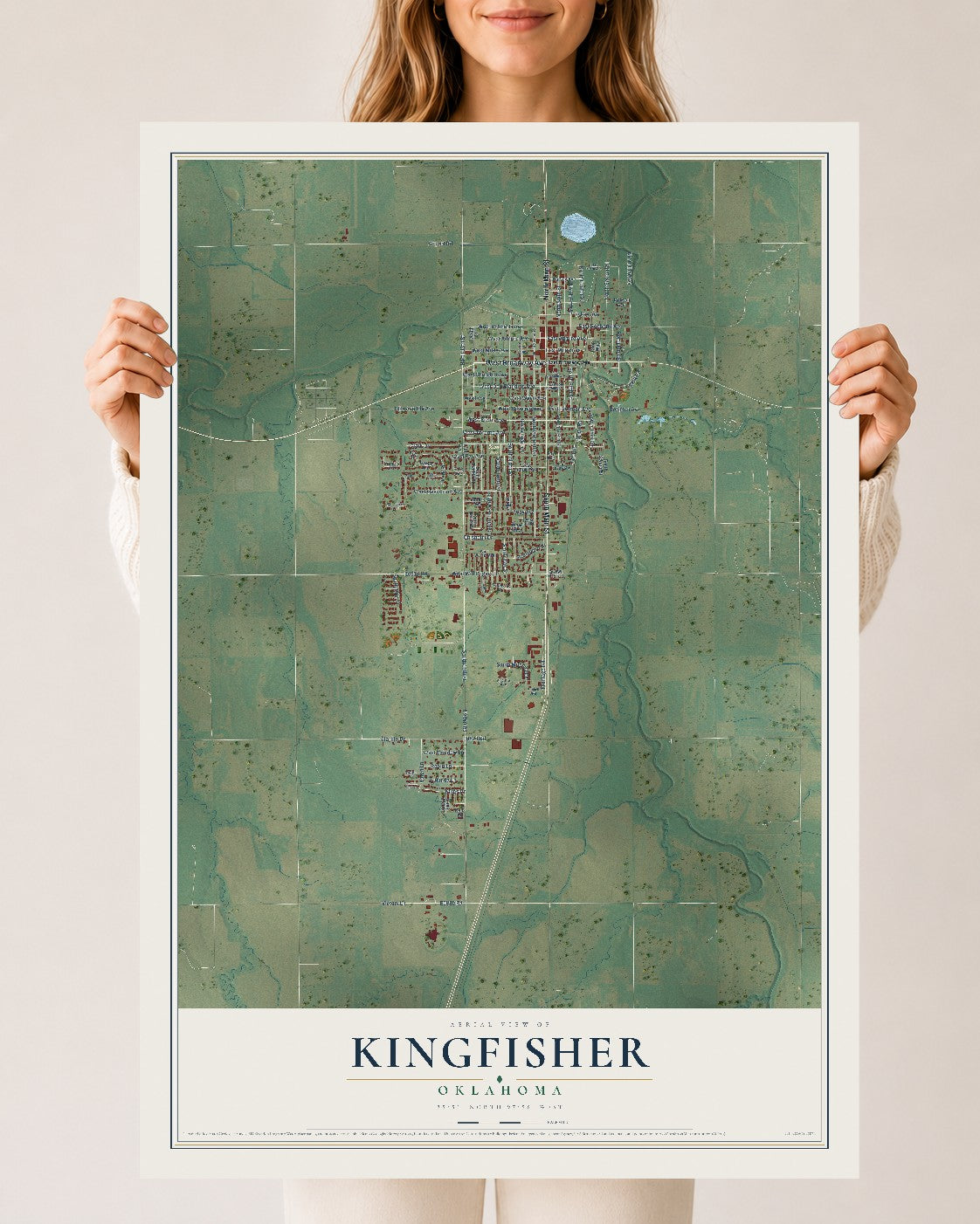 Map of Kingfisher, Oklahoma, 24 x 36 inch unframed archival matte print
