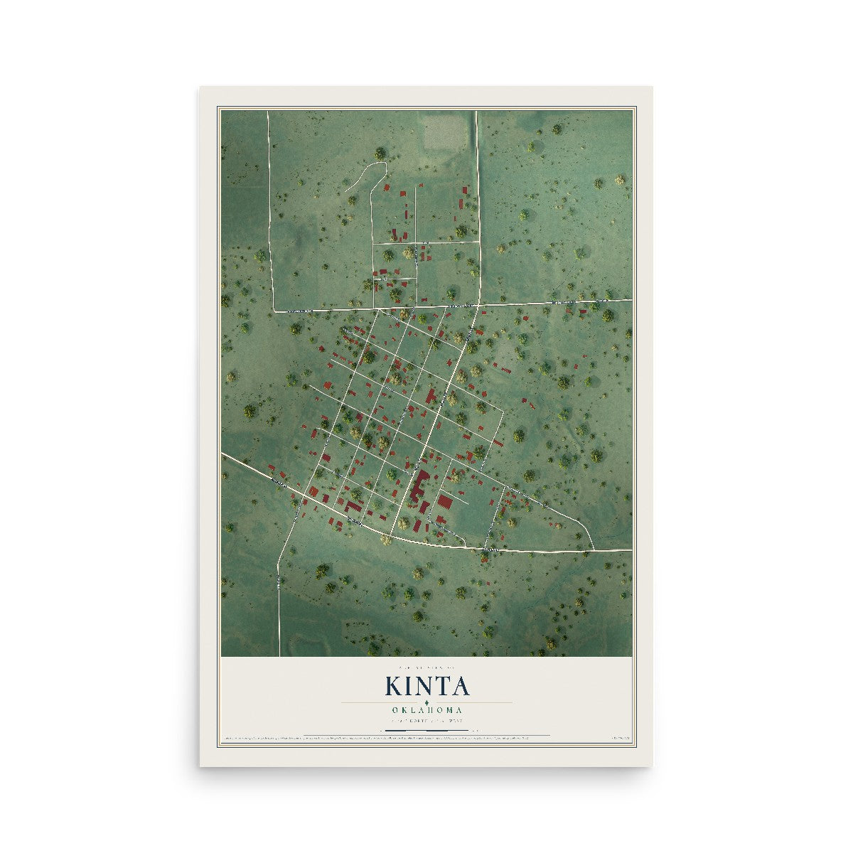 Map of Kinta, Oklahoma, 12 x 18 inch unframed archival matte print