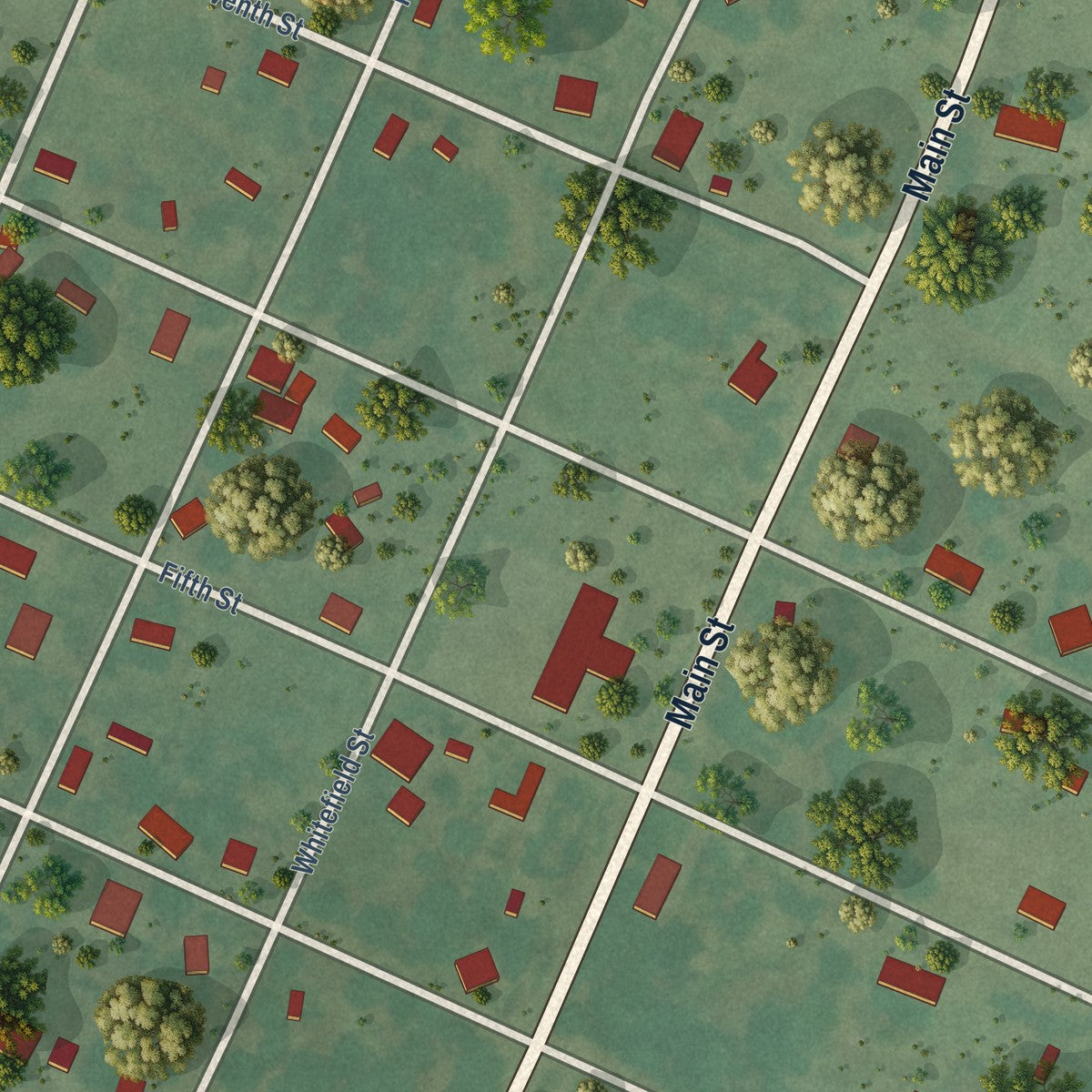 Close-up of the map of Kinta, Oklahoma print showing street and building detail