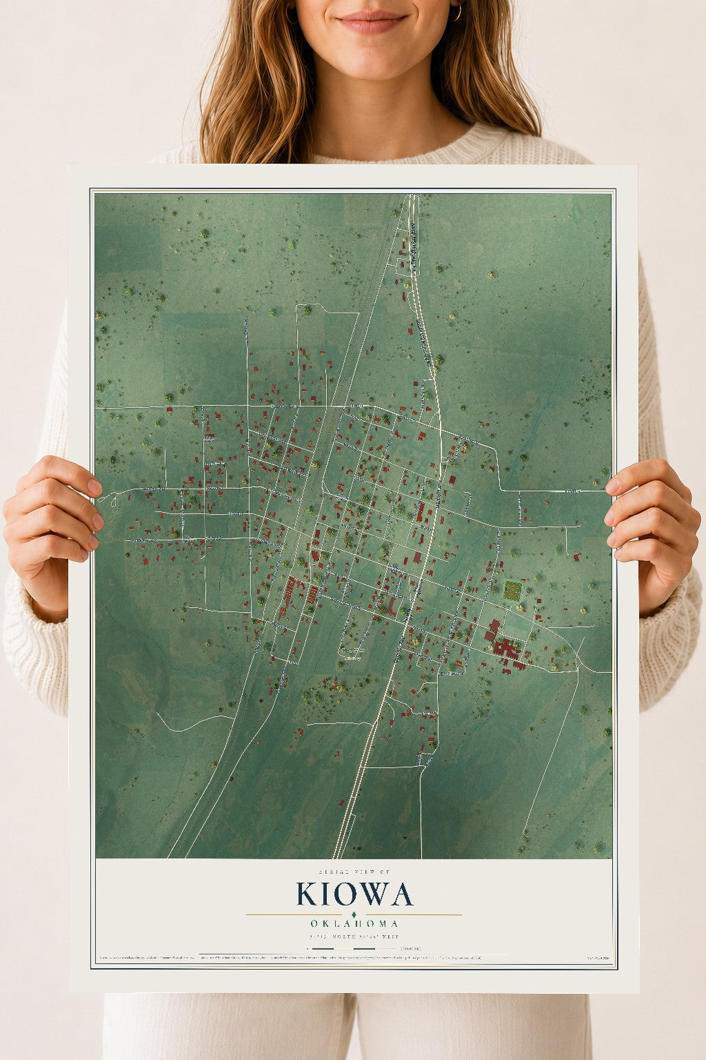 Map of Kiowa, Oklahoma, 18 x 24 inch unframed archival matte print