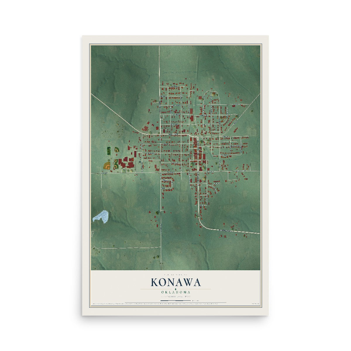 Map of Konawa, Oklahoma, 12 x 18 inch unframed archival matte print