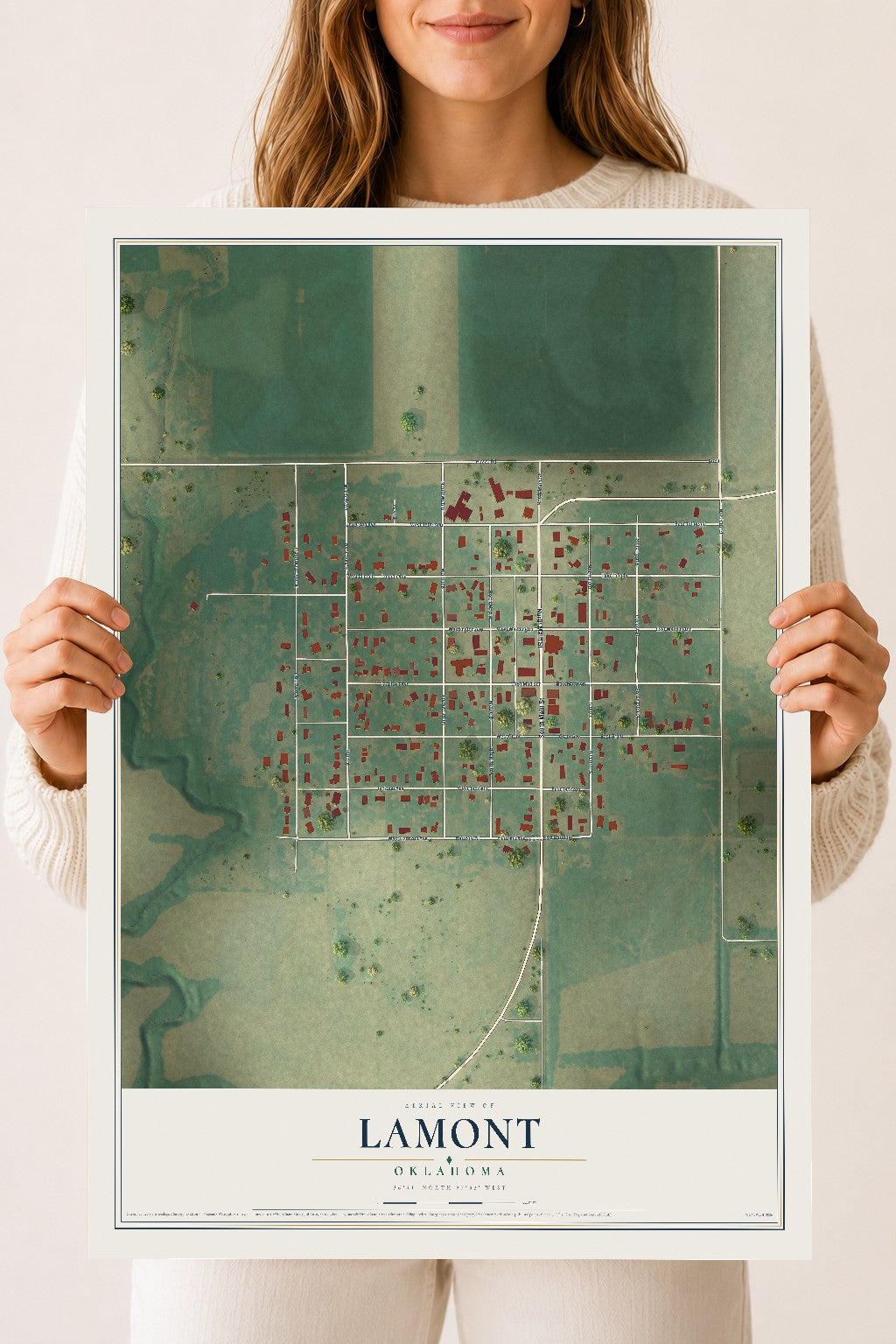 Map of Lamont, Oklahoma, 18 x 24 inch unframed archival matte print