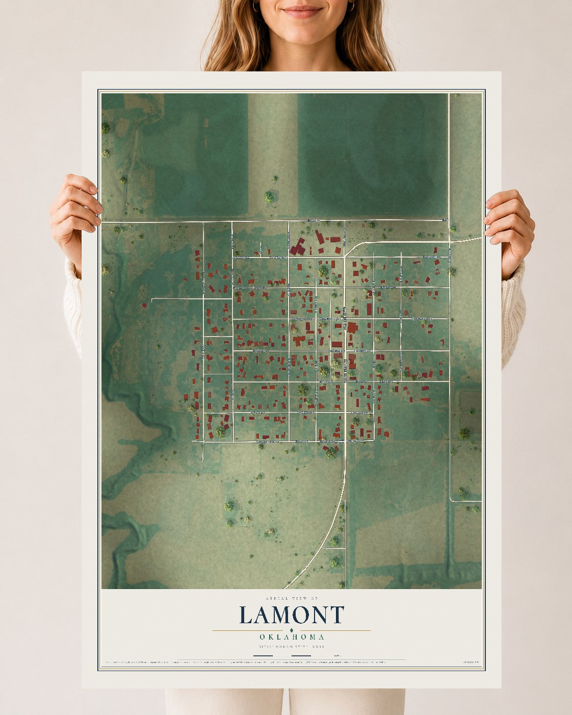 Map of Lamont, Oklahoma, 24 x 36 inch unframed archival matte print