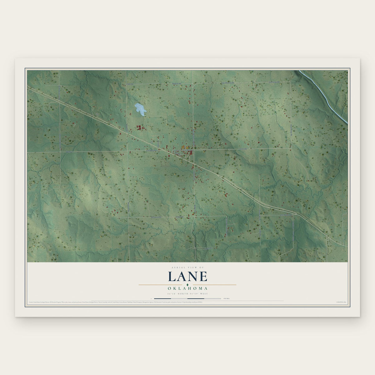 Lane, Oklahoma map print, the full design