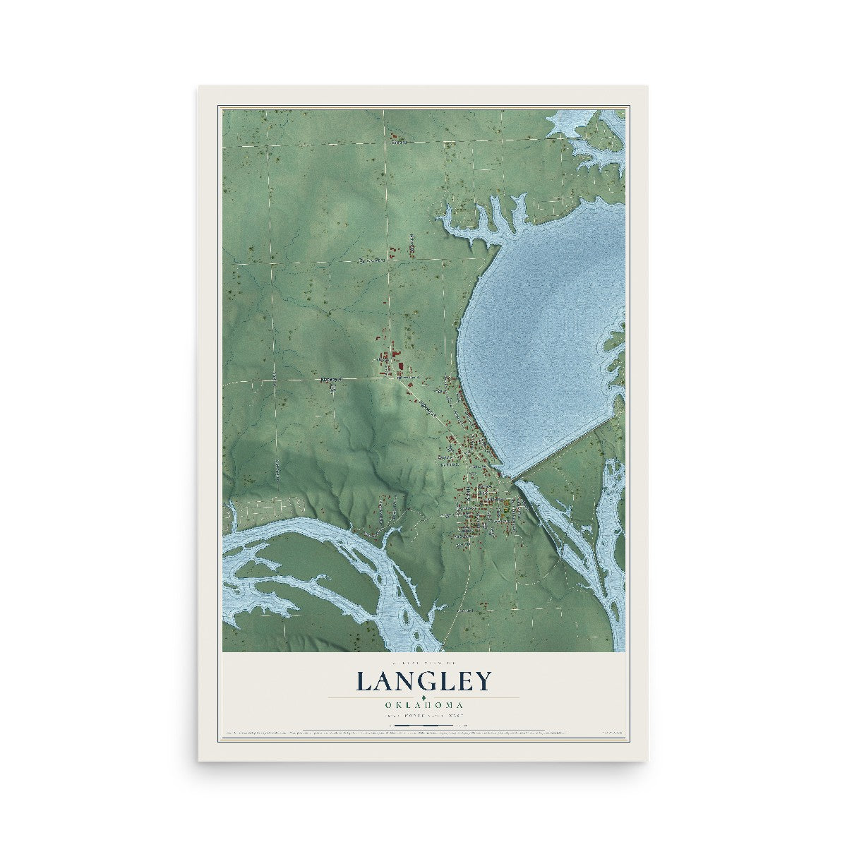 Map of Langley, Oklahoma, 12 x 18 inch unframed archival matte print