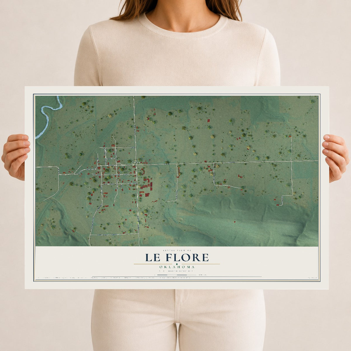 Map of Le Flore, Oklahoma, 12 x 18 inch unframed archival matte print