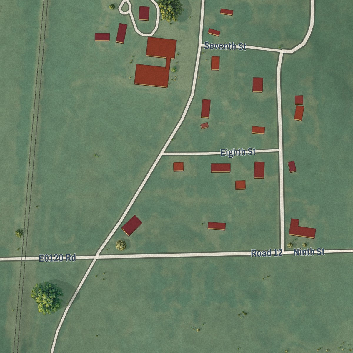 Second close-up of the map of Lenapah, Oklahoma print showing more streets and buildings