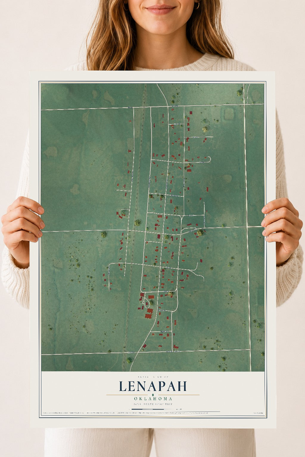 Map of Lenapah, Oklahoma, 18 x 24 inch unframed archival matte print