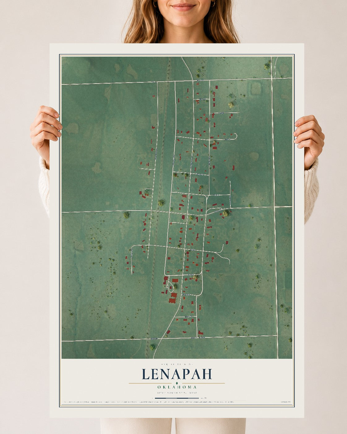 Map of Lenapah, Oklahoma, 24 x 36 inch unframed archival matte print
