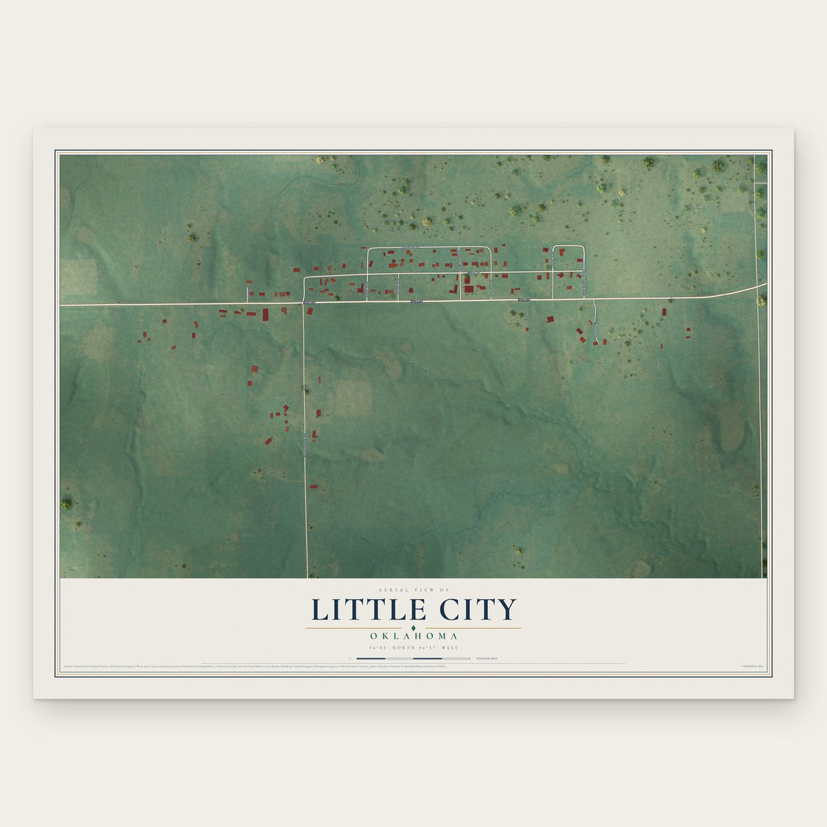 Little City, Oklahoma map print, the full design