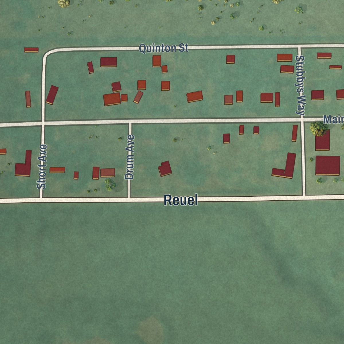 Close-up of the map of Little City, Oklahoma print showing street and building detail