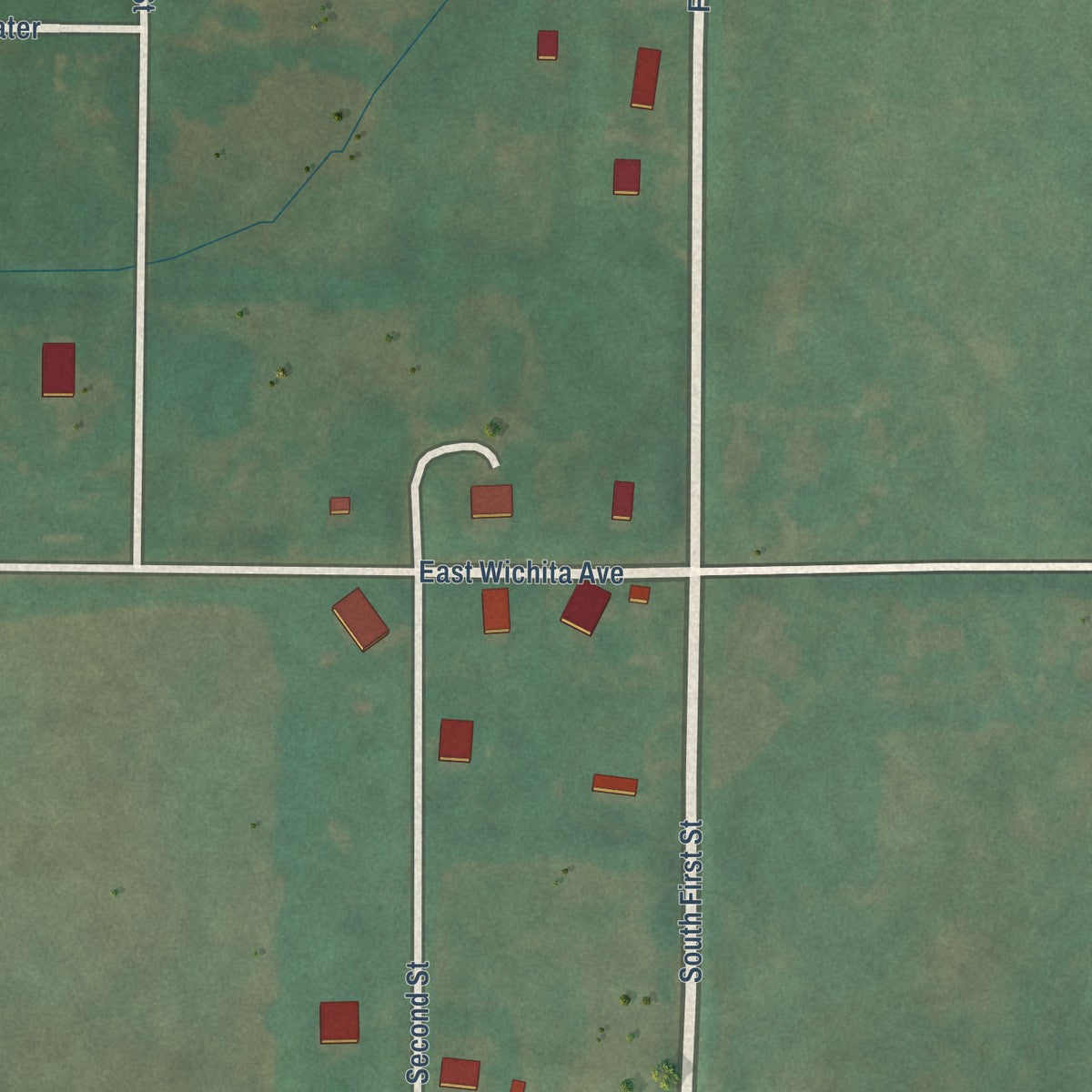 Second close-up of the map of Lookeba, Oklahoma print showing more streets and buildings