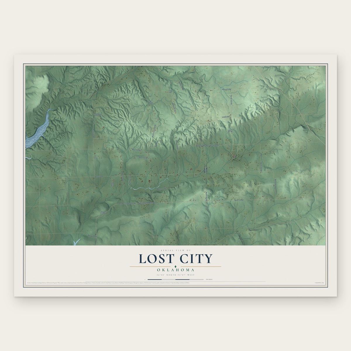 Lost City, Oklahoma map print, the full design