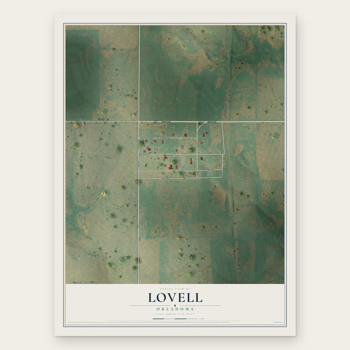 Lovell, Oklahoma map print, the full design