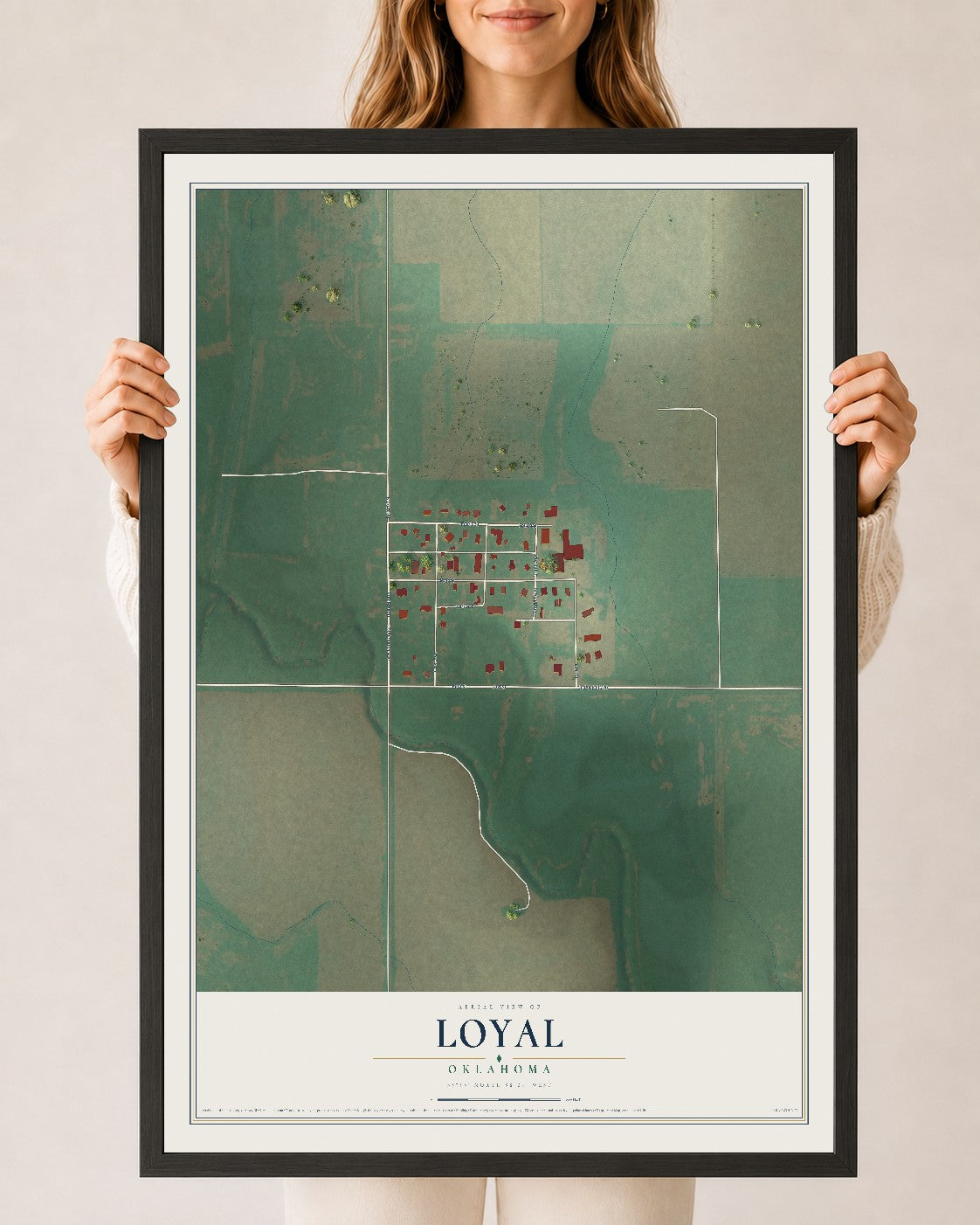 Map of Loyal, Oklahoma, 24 x 36 inch print in a black wood frame