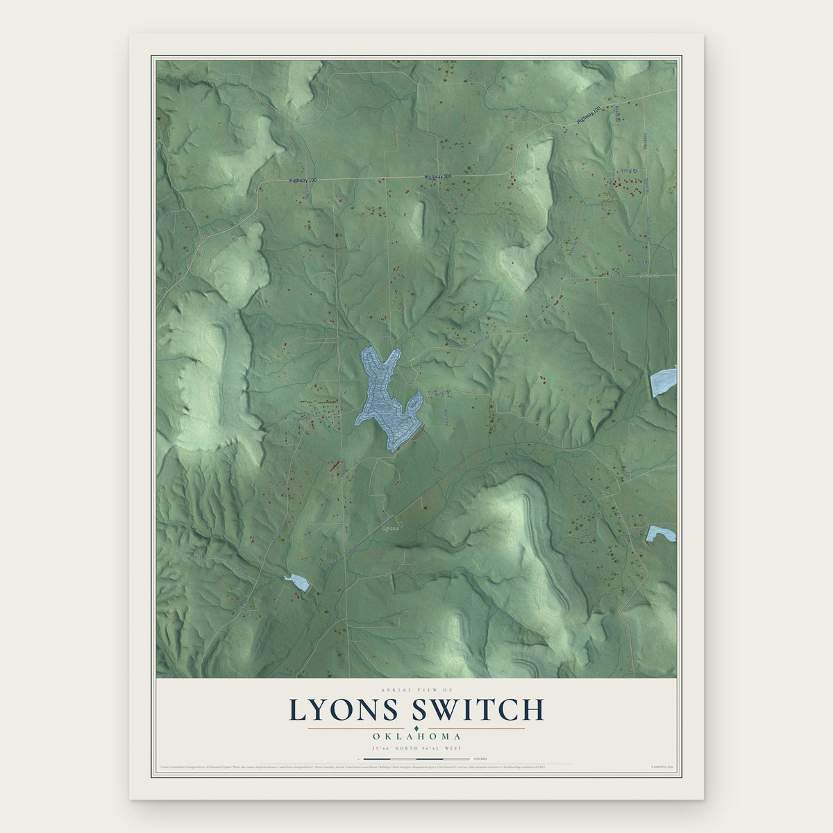 Lyons Switch, Oklahoma map print, the full design