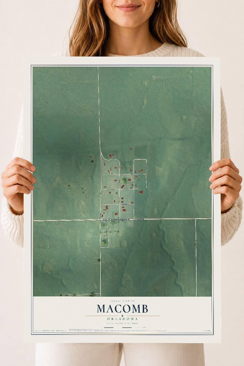 Map of Macomb, Oklahoma, 18 x 24 inch unframed archival matte print