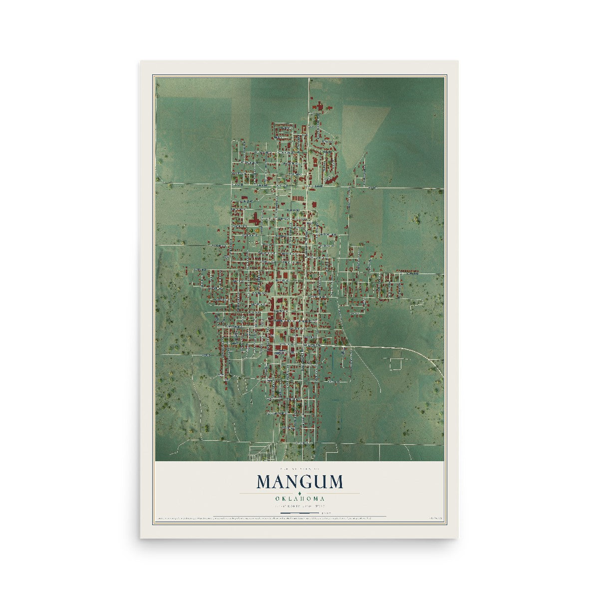 Map of Mangum, Oklahoma, 12 x 18 inch unframed archival matte print