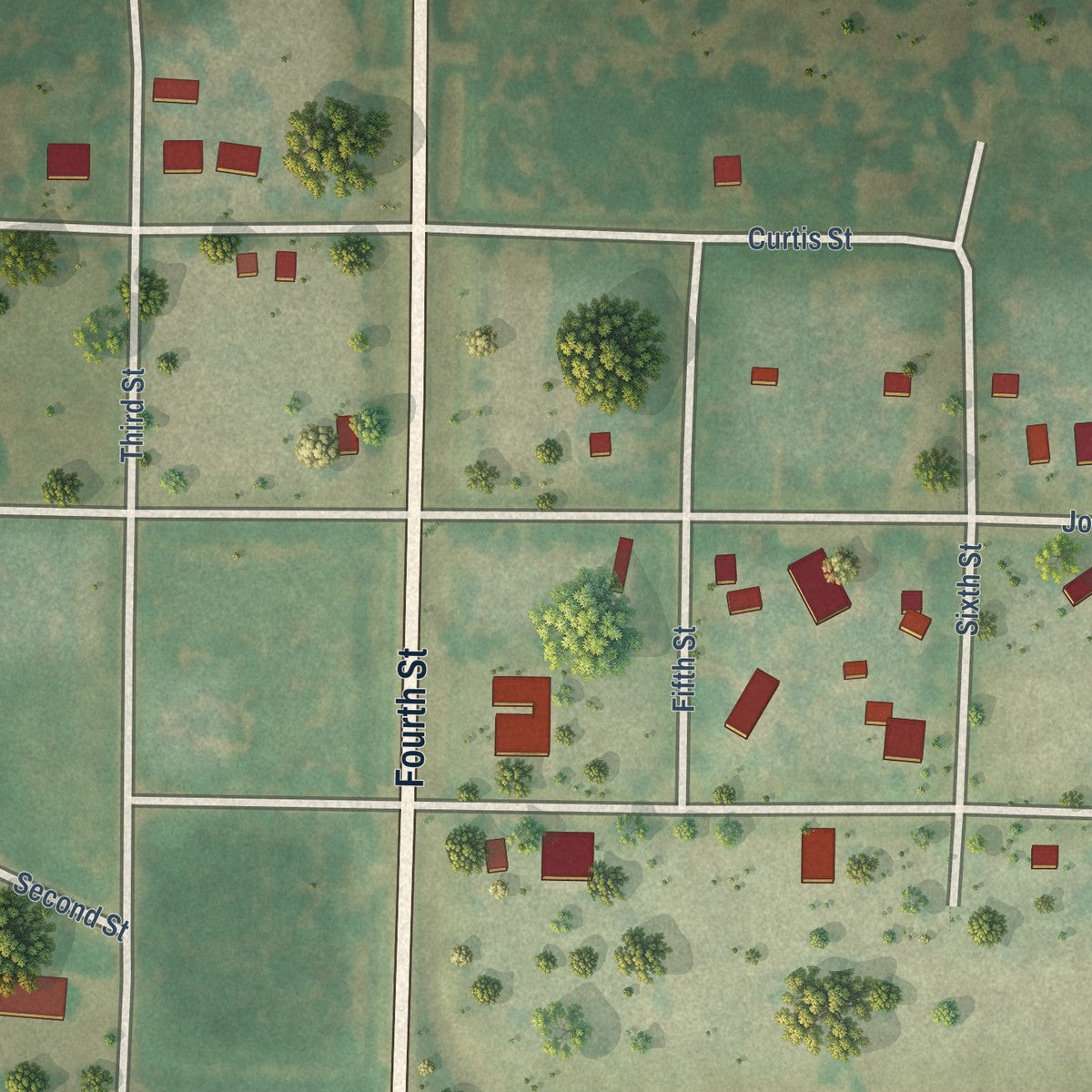 Close-up of the map of May, Oklahoma print showing street and building detail