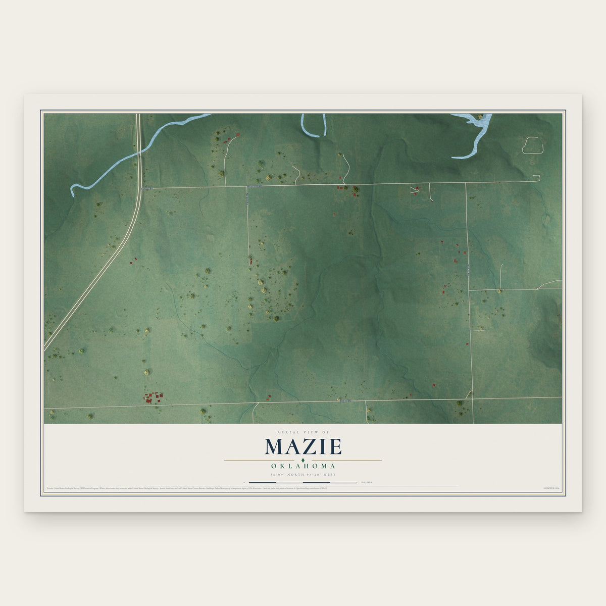Mazie, Oklahoma map print, the full design