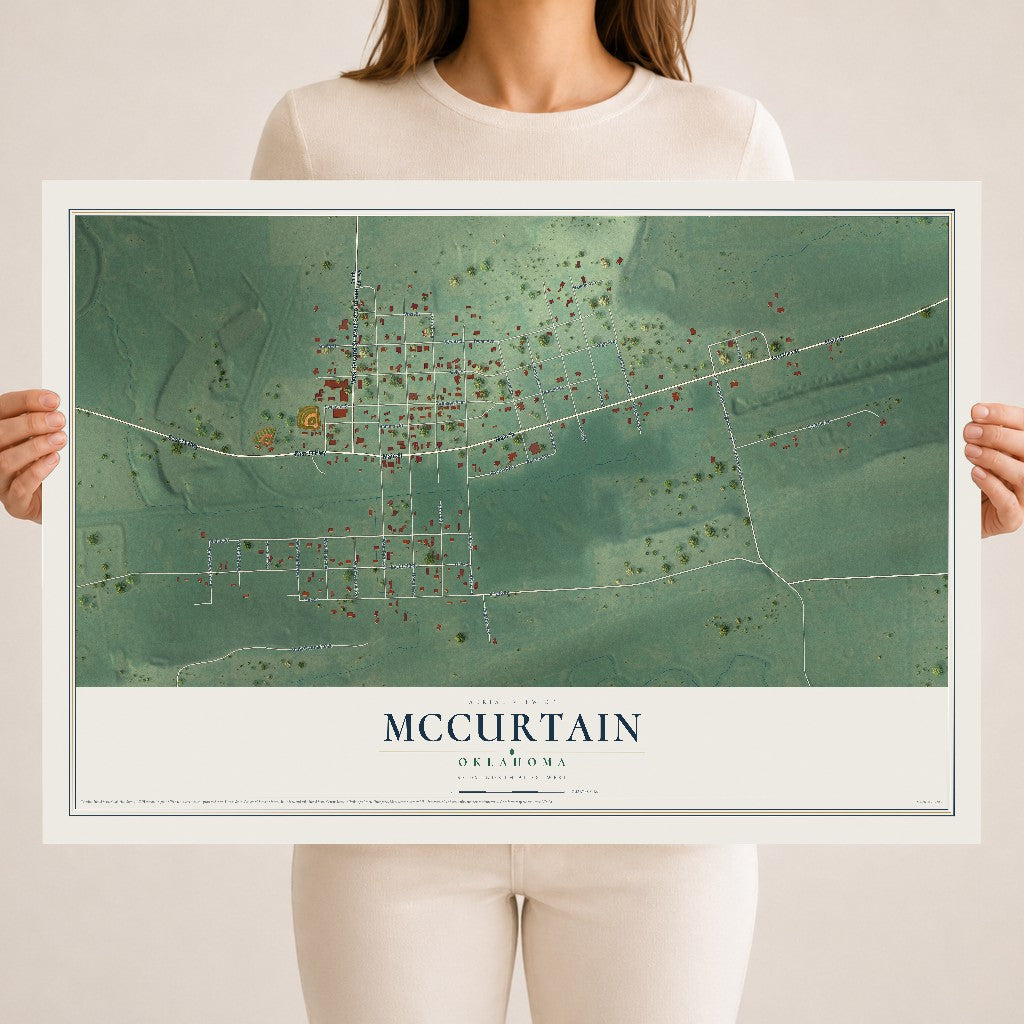 Map of McCurtain, Oklahoma, 18 x 24 inch unframed archival matte print