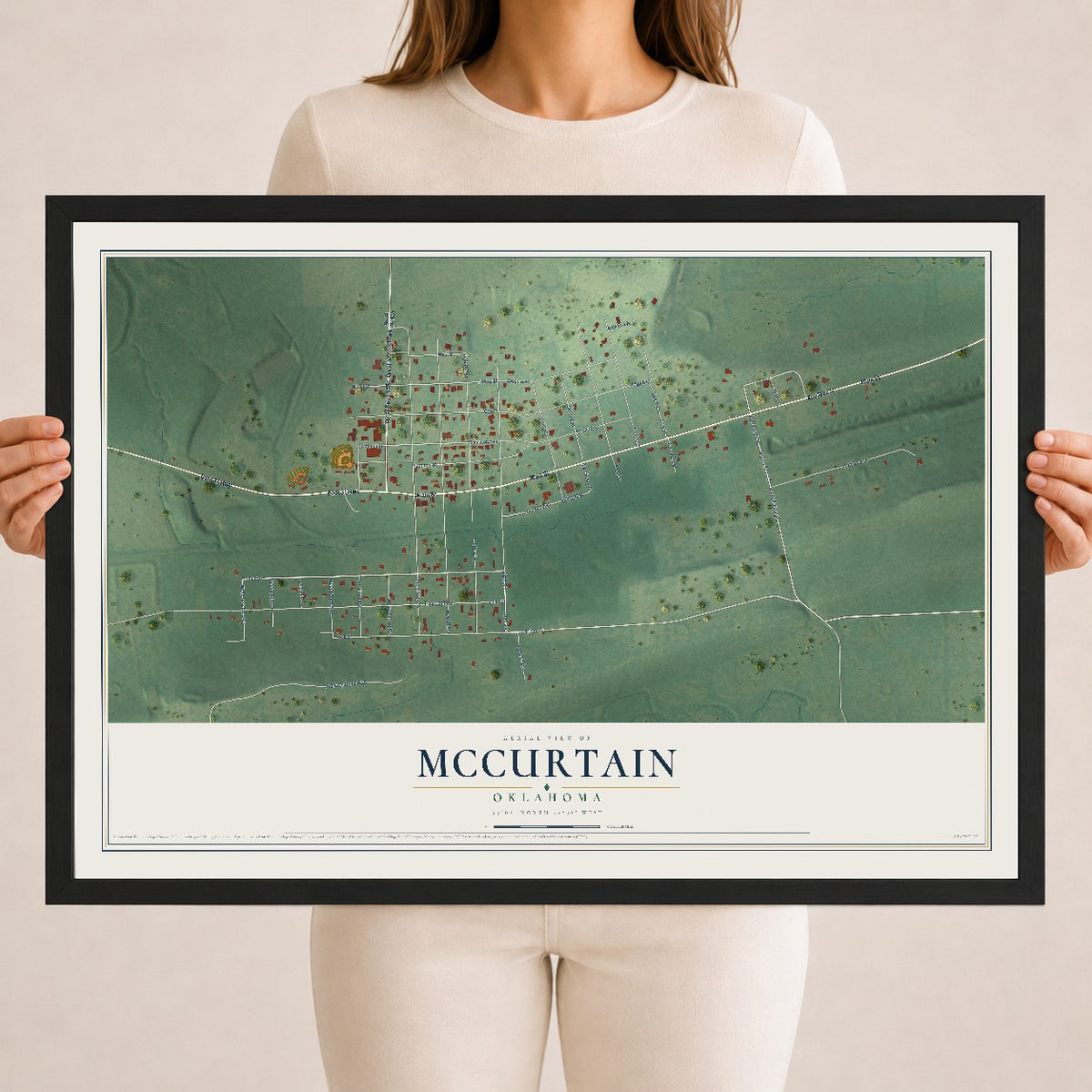 Map of McCurtain, Oklahoma, 18 x 24 inch print in a black wood frame