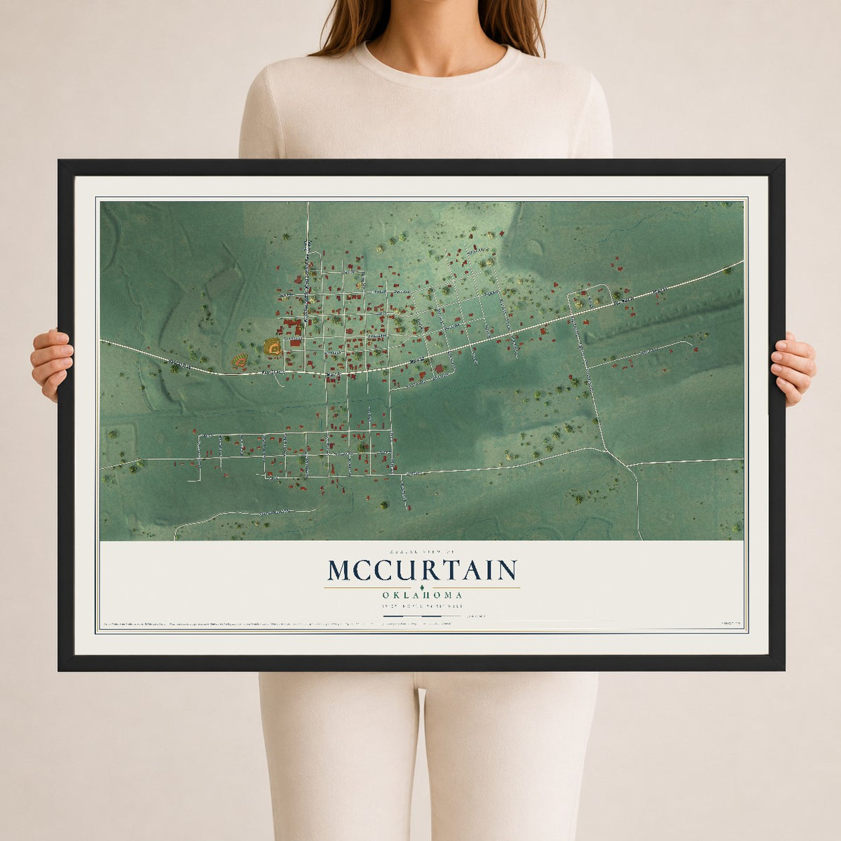 Map of McCurtain, Oklahoma, 24 x 36 inch print in a black wood frame