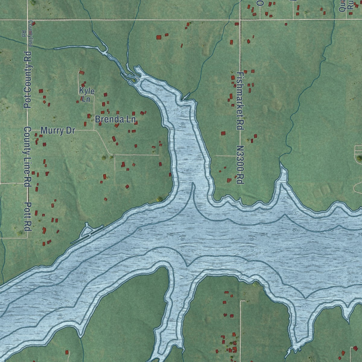 Second close-up of the map of McLoud, Oklahoma print showing more streets and buildings