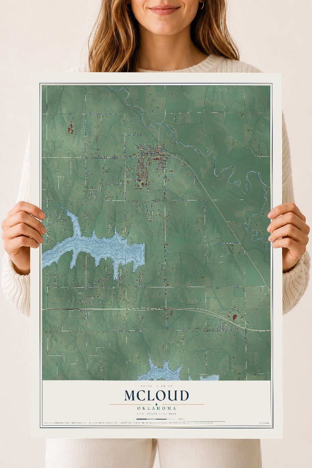 Map of McLoud, Oklahoma, 18 x 24 inch unframed archival matte print