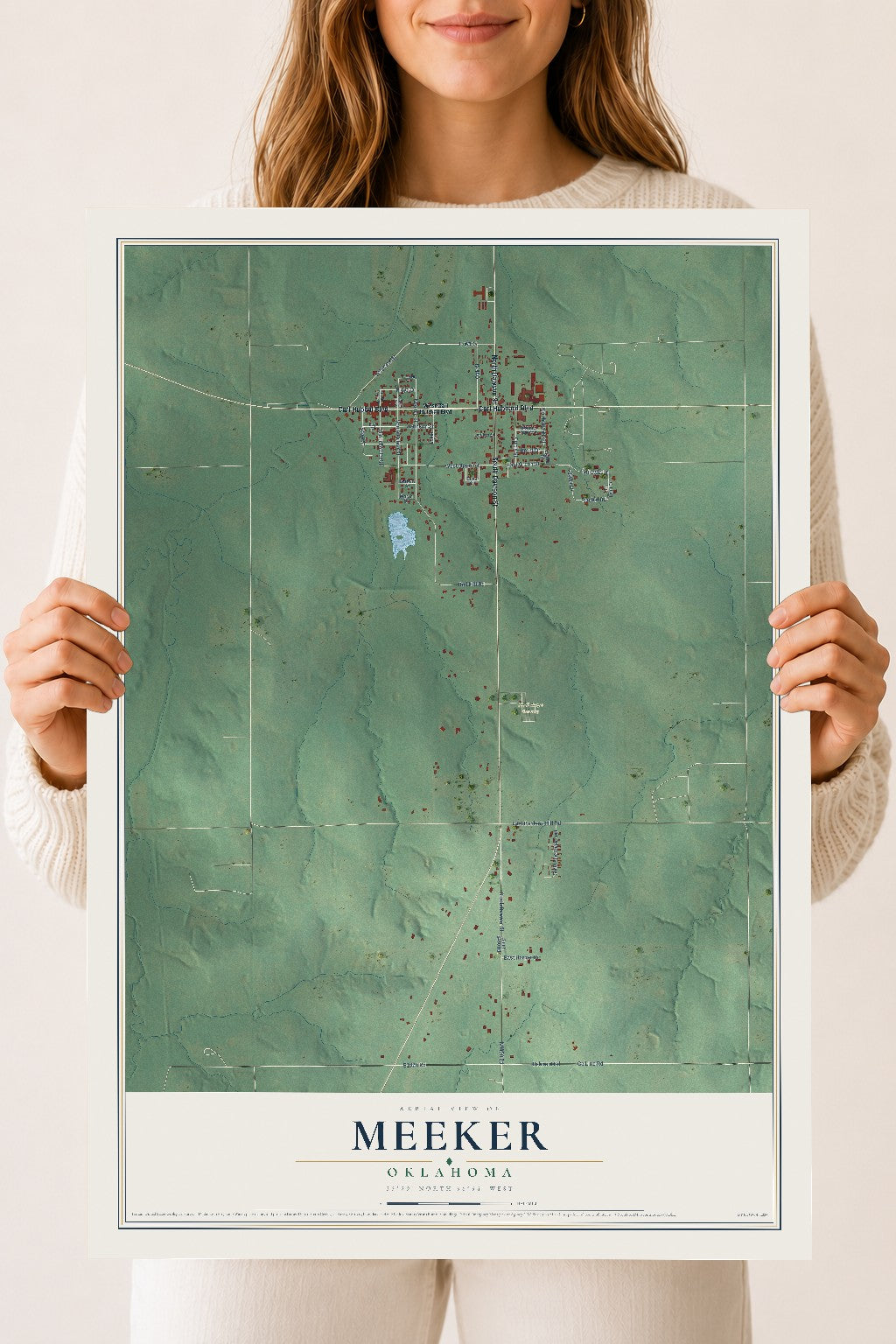 Map of Meeker, Oklahoma, 18 x 24 inch unframed archival matte print