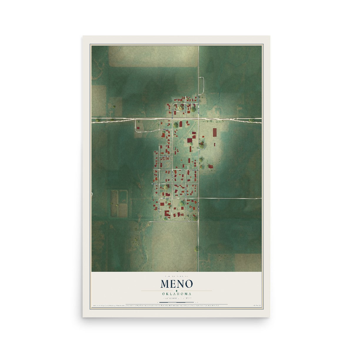 Map of Meno, Oklahoma, 12 x 18 inch unframed archival matte print