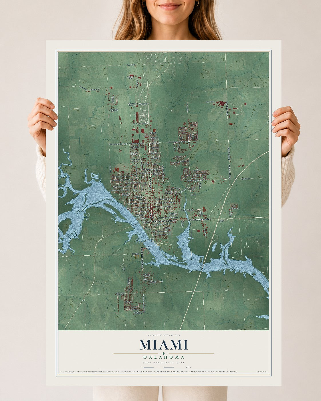 Map of Miami, Oklahoma, 24 x 36 inch unframed archival matte print
