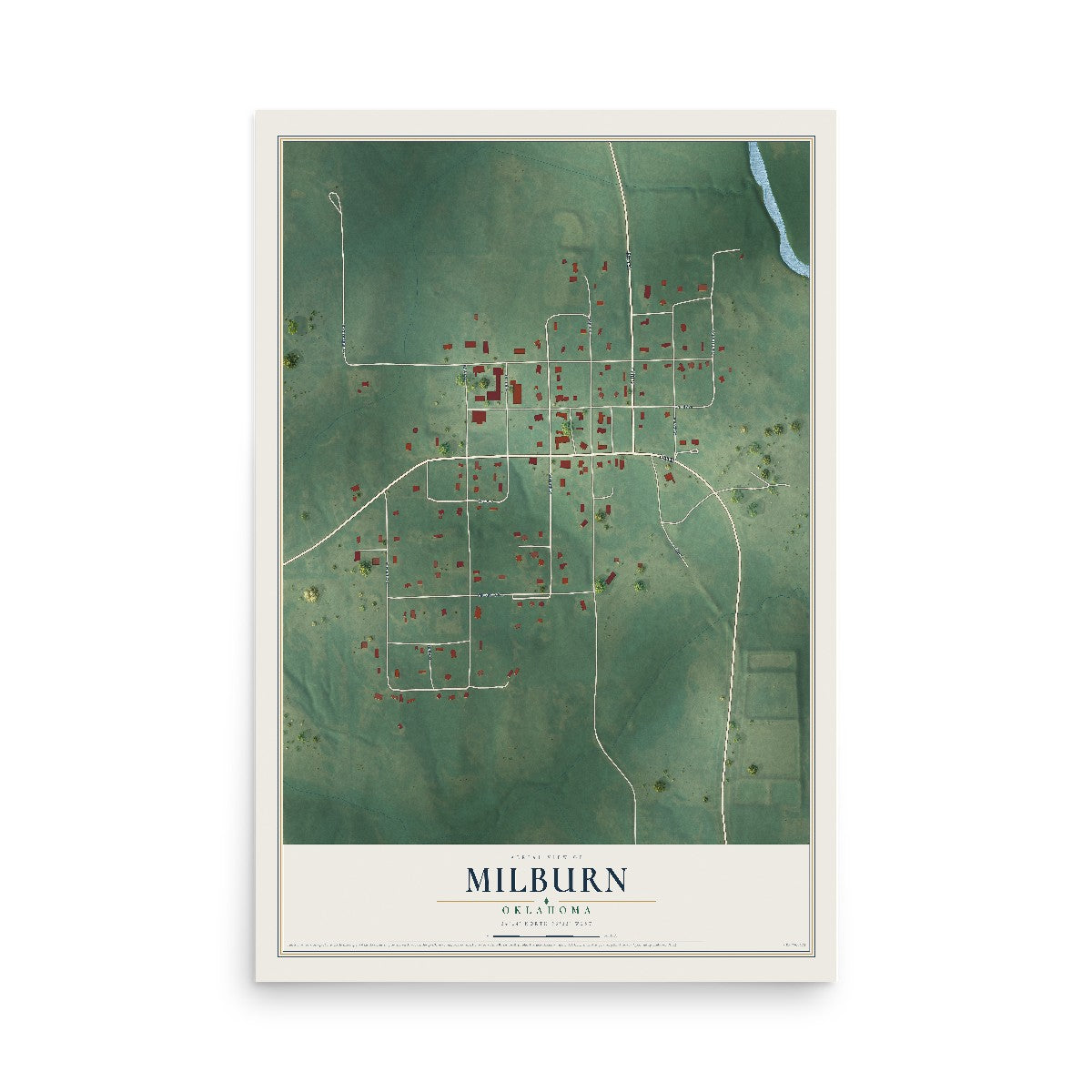 Map of Milburn, Oklahoma, 12 x 18 inch unframed archival matte print