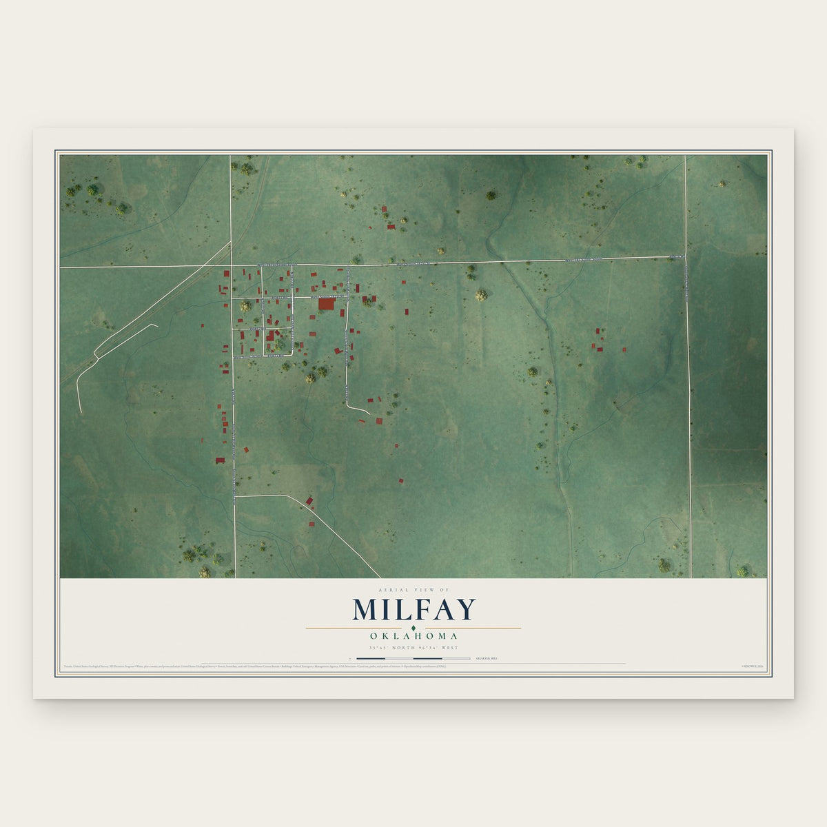 Milfay, Oklahoma map print, the full design