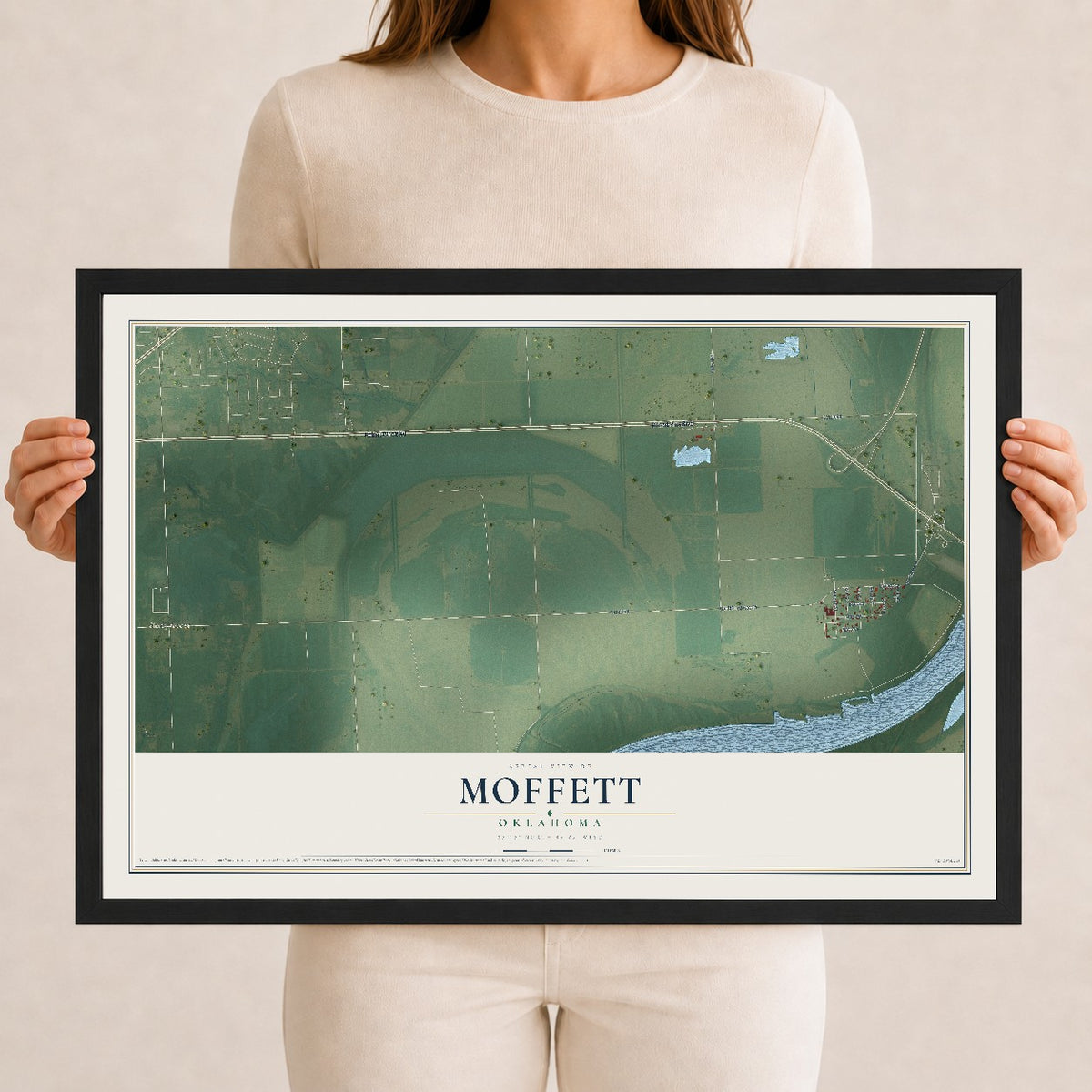 Map of Moffett, Oklahoma, 12 x 18 inch print in a black wood frame