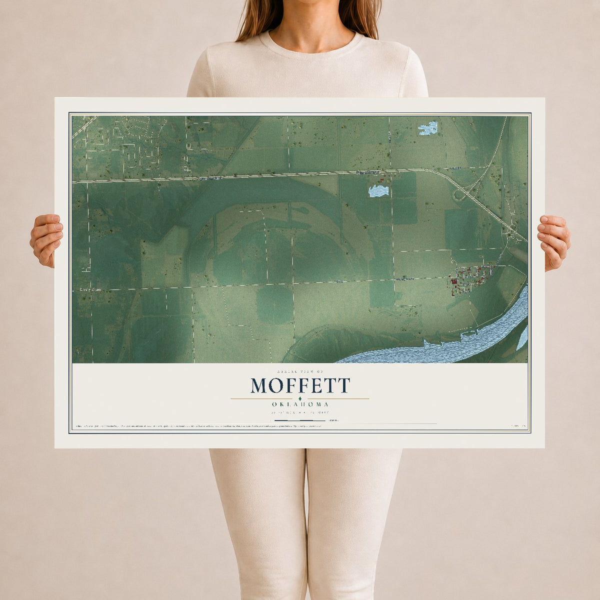 Map of Moffett, Oklahoma, 24 x 36 inch unframed archival matte print