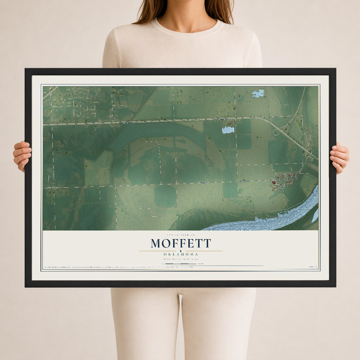 Map of Moffett, Oklahoma, 24 x 36 inch print in a black wood frame