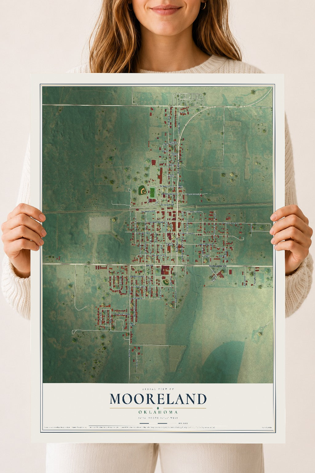 Map of Mooreland, Oklahoma, 18 x 24 inch unframed archival matte print