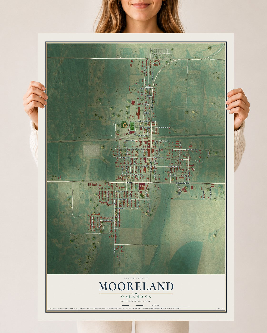 Map of Mooreland, Oklahoma, 24 x 36 inch unframed archival matte print
