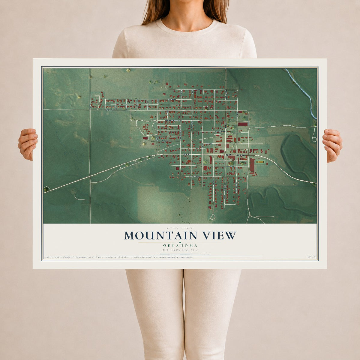 Map of Mountain View, Oklahoma, 24 x 36 inch unframed archival matte print