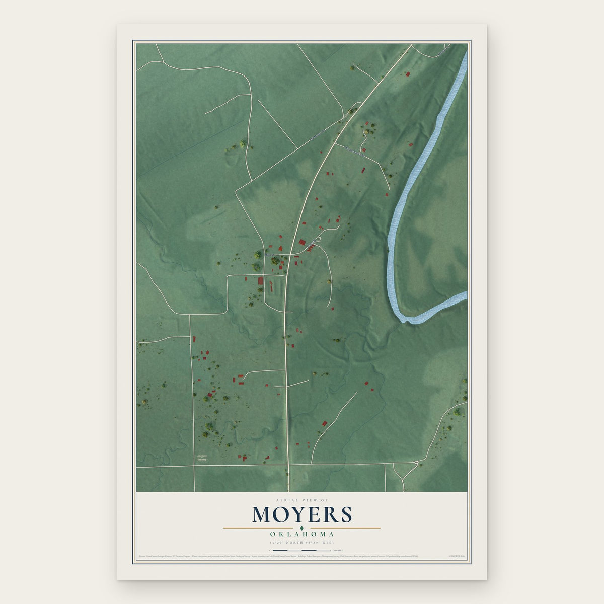 Moyers, Oklahoma map print, the full design