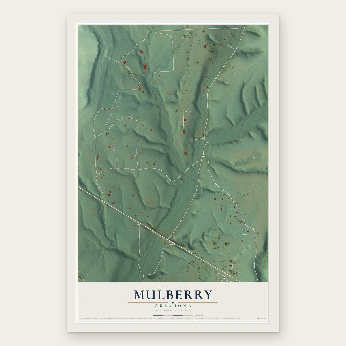 Mulberry, Oklahoma map print, the full design