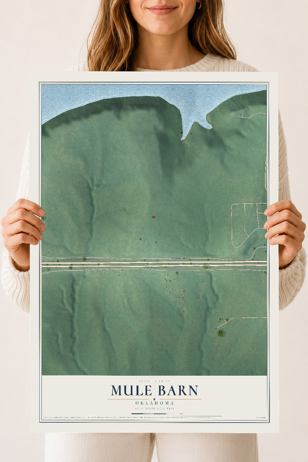 Map of Mule Barn, Oklahoma, 18 x 24 inch unframed archival matte print