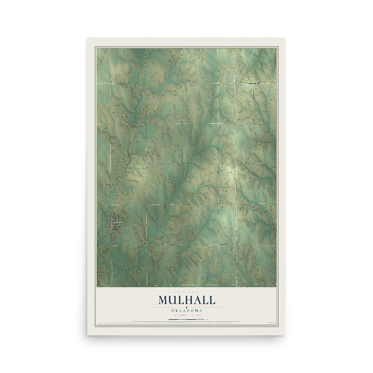 Map of Mulhall, Oklahoma, 12 x 18 inch unframed archival matte print