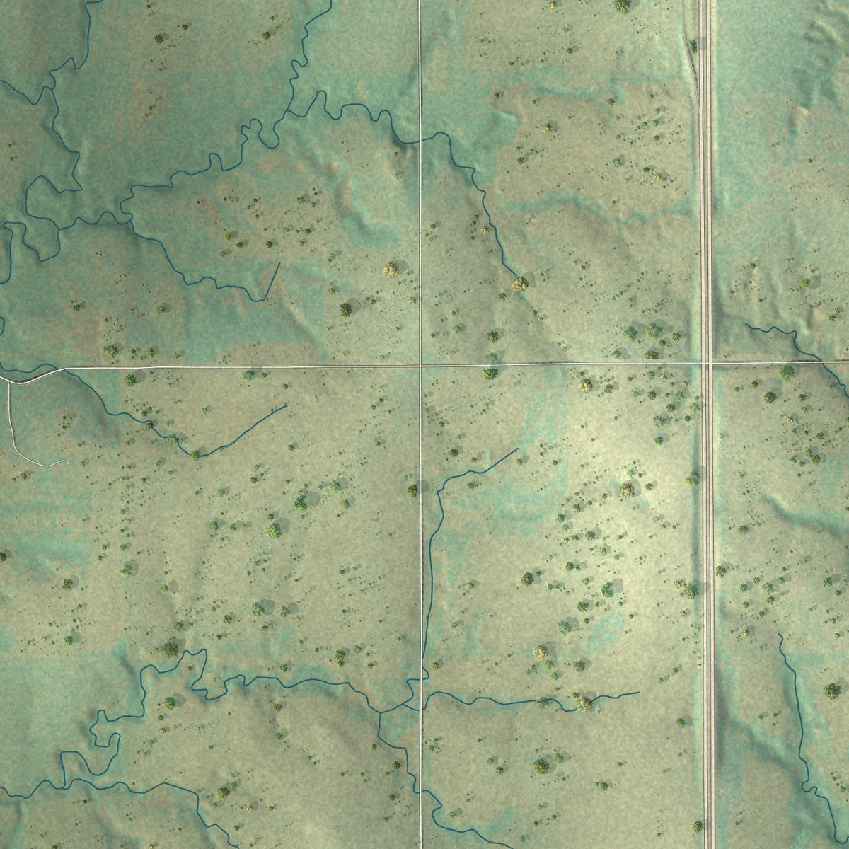 Second close-up of the map of Mulhall, Oklahoma print showing more streets and buildings