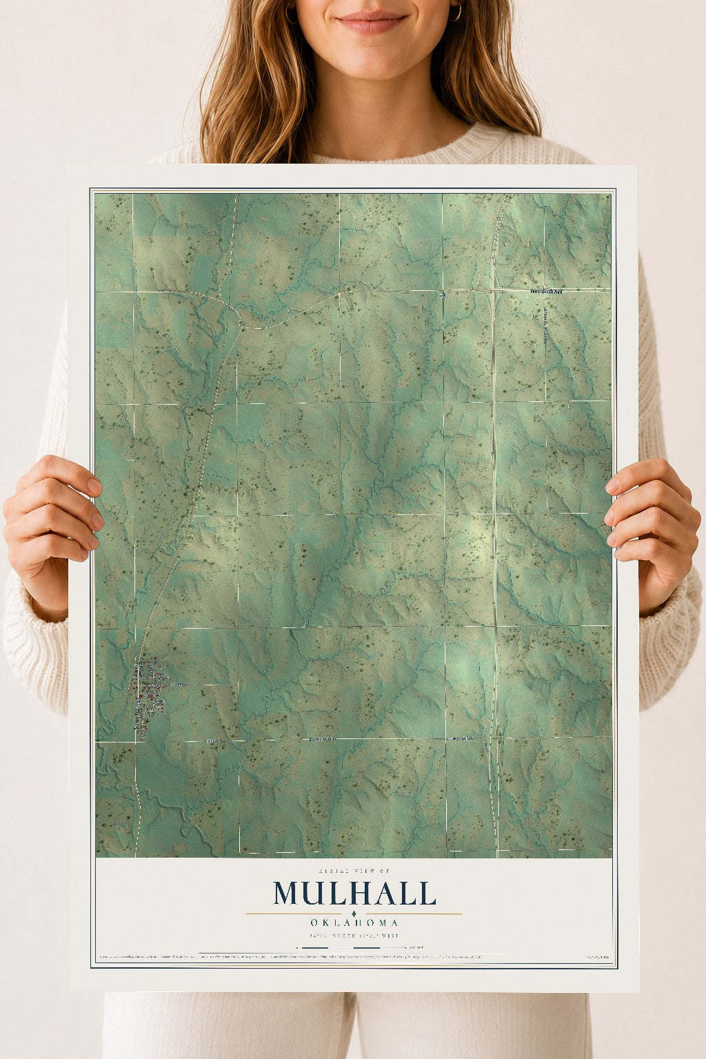 Map of Mulhall, Oklahoma, 18 x 24 inch unframed archival matte print