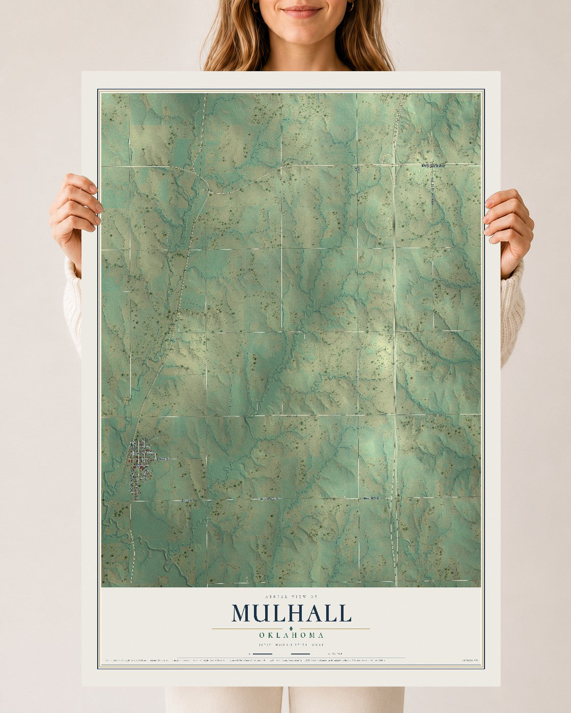 Map of Mulhall, Oklahoma, 24 x 36 inch unframed archival matte print