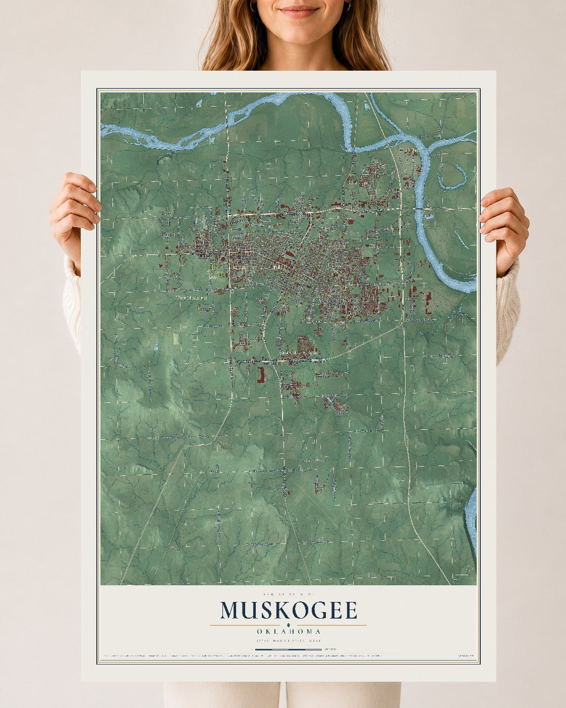 Map of Muskogee, Oklahoma, 24 x 36 inch unframed archival matte print